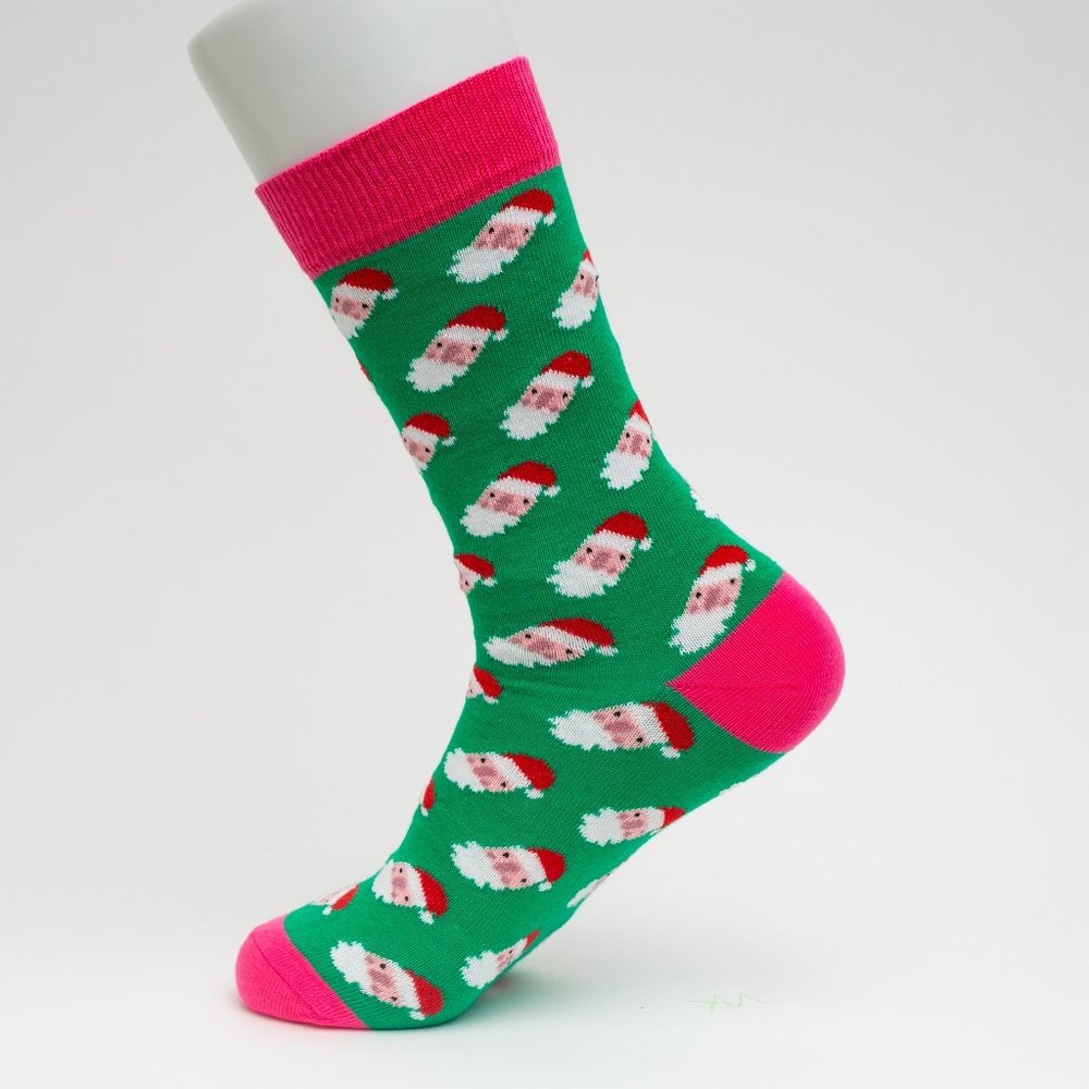 Heads Up Santa Themed Mid Calf Length Socks
